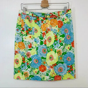 Talbots Skirt  10P Floral Colorful Stretch  Pockets Straight Belt Tropical Work‎